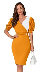 Stylish Yellow Polyester Spandex Solid Bodycon Dress For Women-thumb2