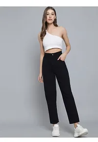 Stylish Black Denim Solid Jeans For Women-thumb2