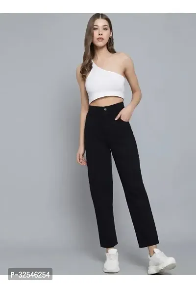 Stylish Black Denim Solid Jeans For Women-thumb3