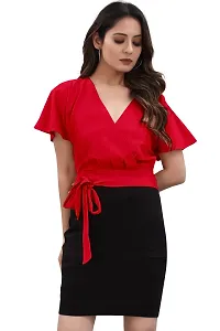 Stylish Red Polyester Spandex Solid Bodycon Dress For Women-thumb2