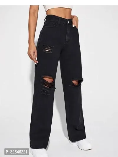 Stylish Black Denim Solid Jeans For Women-thumb0