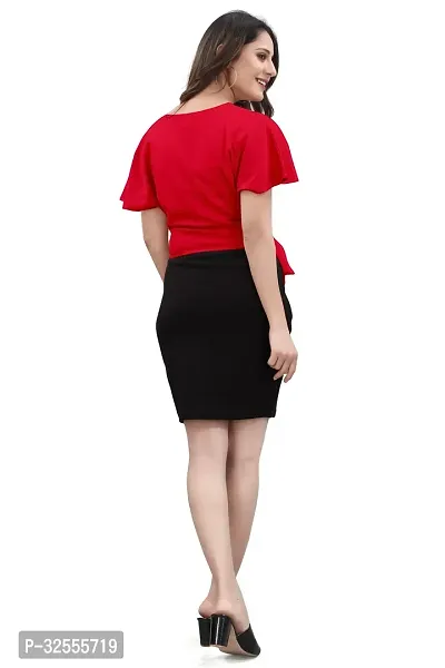 Stylish Red Polyester Spandex Solid Bodycon Dress For Women-thumb4