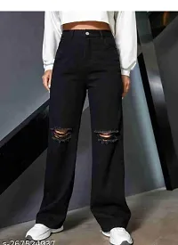 Stylish Black Denim Solid Jeans For Women-thumb3