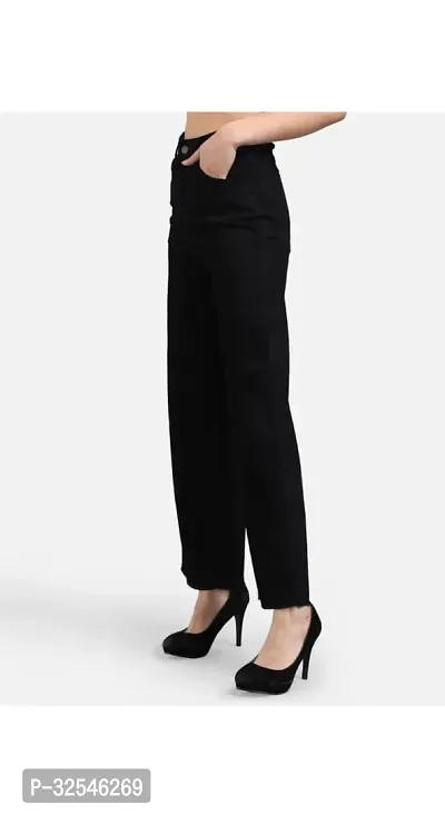 Stylish Black Denim Solid Jeans For Women-thumb2