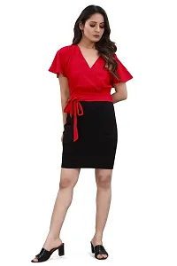 Stylish Red Polyester Spandex Solid Bodycon Dress For Women-thumb1