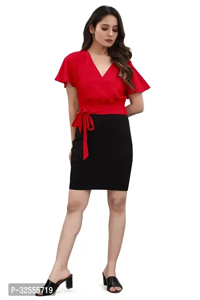 Stylish Red Polyester Spandex Solid Bodycon Dress For Women-thumb2