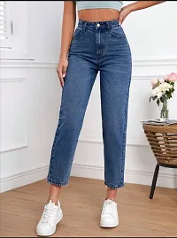 Stylish Blue Denim Solid Jeans For Women-thumb2