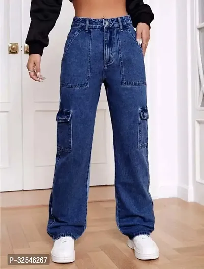 Stylish Blue Denim Solid Jeans For Women-thumb5