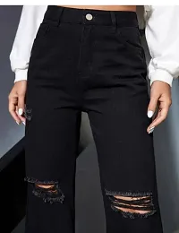 Stylish Black Denim Solid Jeans For Women-thumb4