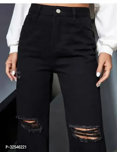 Stylish Black Denim Solid Jeans For Women-thumb5