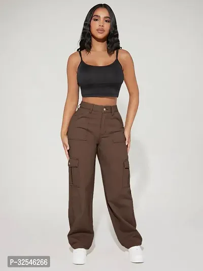 Stylish Brown Denim Solid Jeans For Women-thumb0