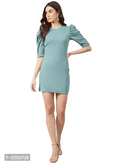 Stylish Green Polyester Spandex Solid Bodycon Dress For Women-thumb0