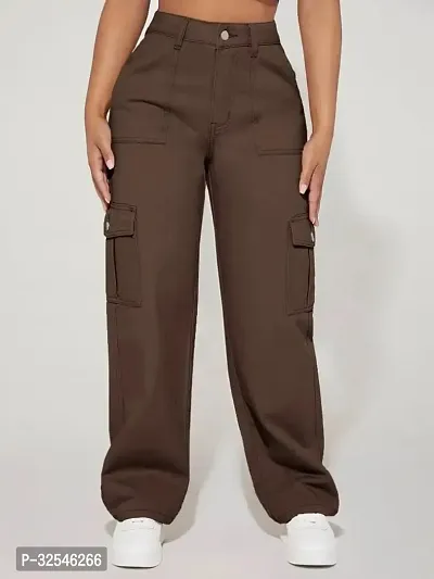 Stylish Brown Denim Solid Jeans For Women-thumb3