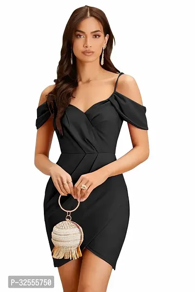 Stylish Black Polyester Spandex Solid Bodycon Dress For Women-thumb0