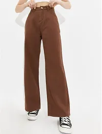 Stylish Brown Denim Solid Jeans For Women-thumb3