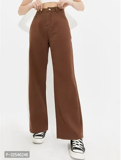 Stylish Brown Denim Solid Jeans For Women-thumb4