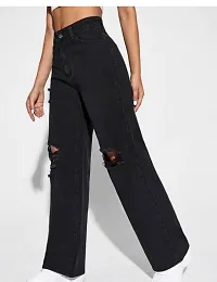 Stylish Black Denim Solid Jeans For Women-thumb2