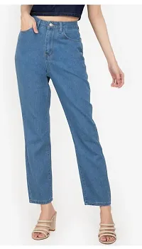 Stylish Blue Denim Solid Jeans For Women-thumb3