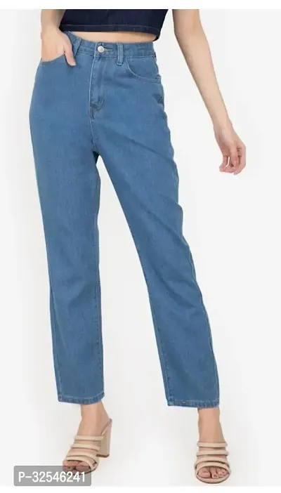 Stylish Blue Denim Solid Jeans For Women-thumb4