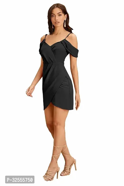 Stylish Black Polyester Spandex Solid Bodycon Dress For Women-thumb3