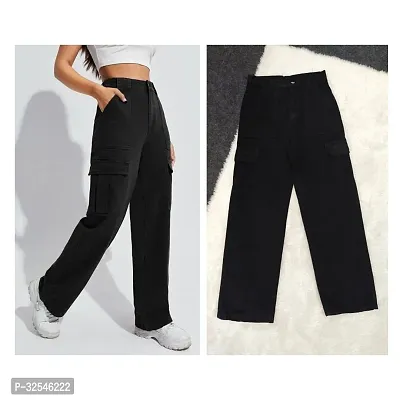 Stylish Black Denim Solid Jeans For Women-thumb0