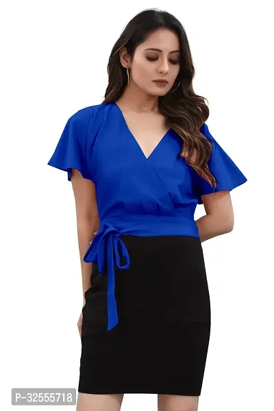 Stylish Blue Polyester Spandex Solid Bodycon Dress For Women-thumb0