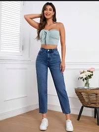 Stylish Blue Denim Solid Jeans For Women-thumb1