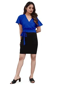 Stylish Blue Polyester Spandex Solid Bodycon Dress For Women-thumb3