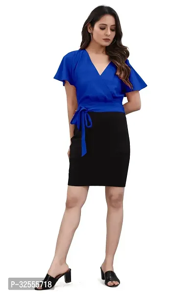 Stylish Blue Polyester Spandex Solid Bodycon Dress For Women-thumb4