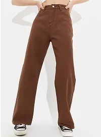 Stylish Brown Denim Solid Jeans For Women-thumb2