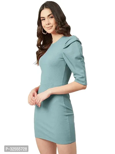 Stylish Green Polyester Spandex Solid Bodycon Dress For Women-thumb3