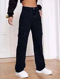 Stylish Black Denim Solid Jeans For Women-thumb2