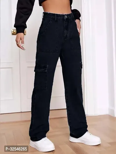 Stylish Black Denim Solid Jeans For Women-thumb3