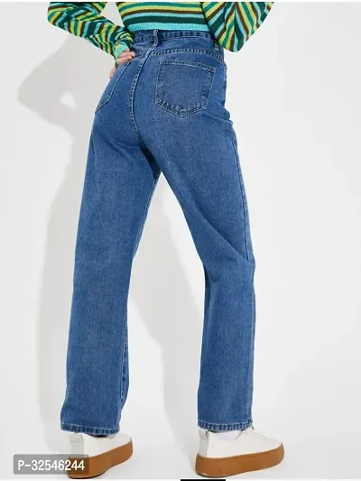 Stylish Blue Denim Solid Jeans For Women-thumb2