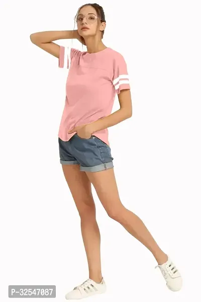 Stylish Peach Poly Spandex Solid Tshirt For Women-thumb0