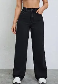 Stylish Black Denim Solid Jeans For Women-thumb4