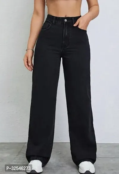 Stylish Black Denim Solid Jeans For Women-thumb5