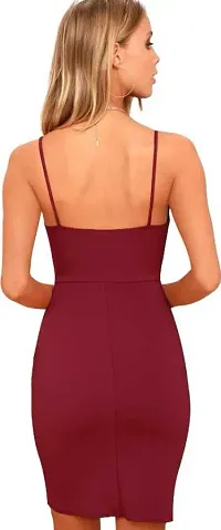 Stylish Maroon Polyester Spandex Solid Bodycon Dress For Women-thumb1