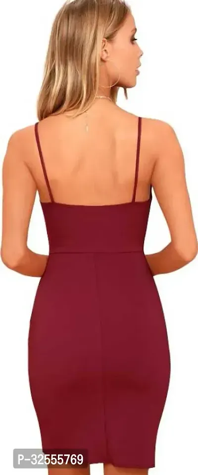 Stylish Maroon Polyester Spandex Solid Bodycon Dress For Women-thumb2