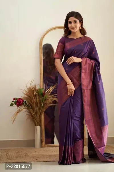 Beautiful Cotton Silk Purple Woven Design  Saree with Blouse piece For Women-thumb0