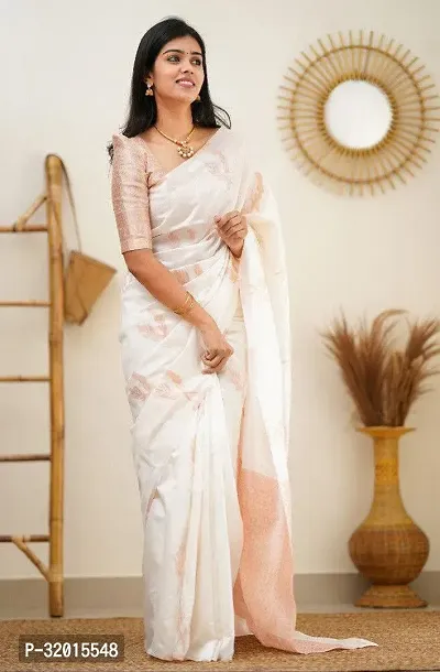 Beautiful Cotton Silk Off White Woven Design  Saree with Blouse piece For Women-thumb0