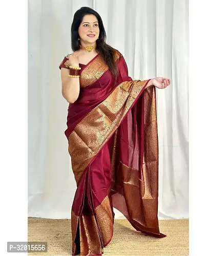 Beautiful Cotton Silk Maroon Woven Design  Saree with Blouse piece For Women-thumb0