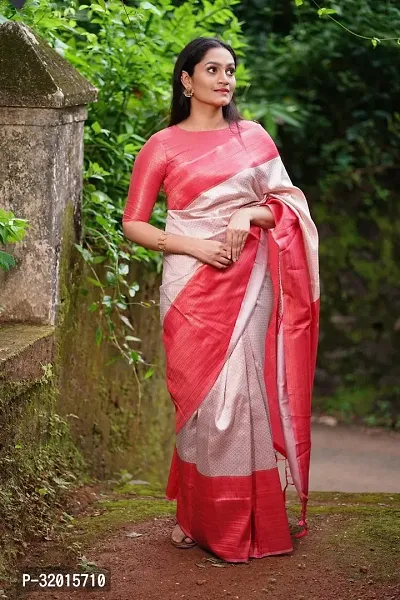 Beautiful Cotton Silk White Woven Design  Saree with Blouse piece For Women-thumb0