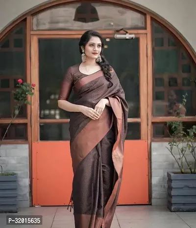 Beautiful Cotton Silk Brown Woven Design  Saree with Blouse piece For Women-thumb0