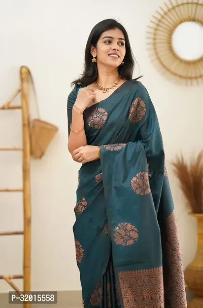 Beautiful Cotton Silk Blue Woven Design  Saree with Blouse piece For Women-thumb0