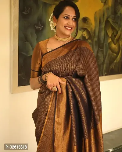 Beautiful Cotton Silk Brown Woven Design  Saree with Blouse piece For Women-thumb0