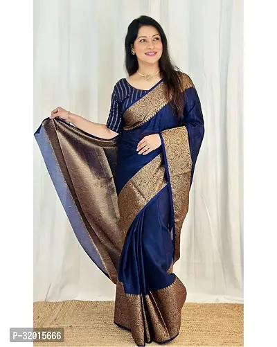 Beautiful Cotton Silk Navy Blue Woven Design  Saree with Blouse piece For Women-thumb0