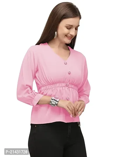 EKU Womens Crepe Choker Neck Regular Bell Sleeves Casual Wear Top-thumb3