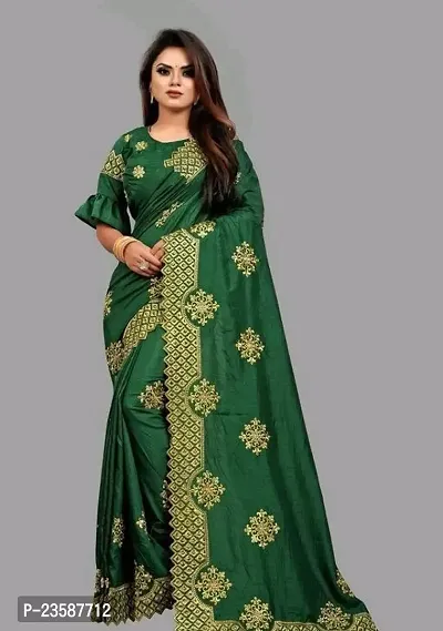 Fancy Silk Blend Saree with Blouse Piece for Women-thumb0