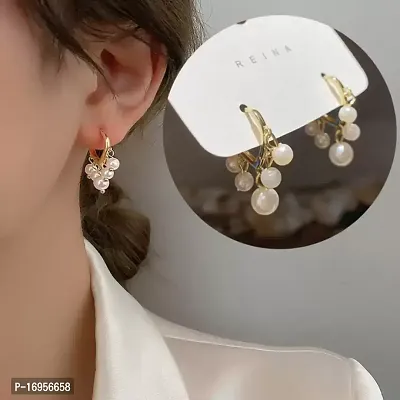 New Trend Korean Style Gold Plated Creative Geometry Drope Pearl Decor Earrings Pearl Alloy Stud Earring